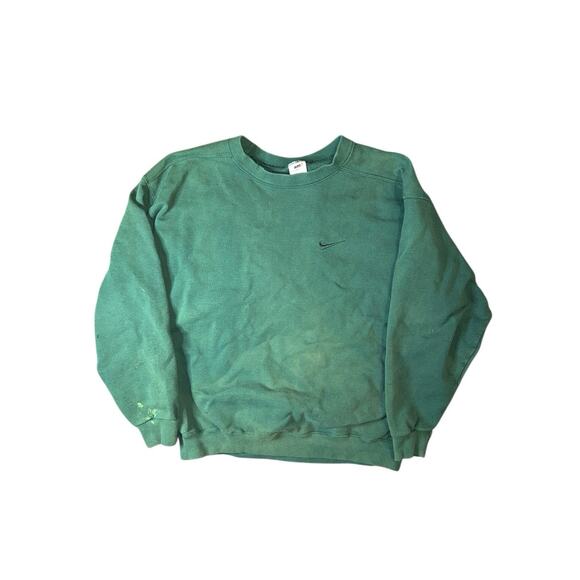 VINTAGE NIKE Forrest Green Fleece Sweatshirt Pullover Made in USA SZ L Y2k 90s - Picture 1 of 8